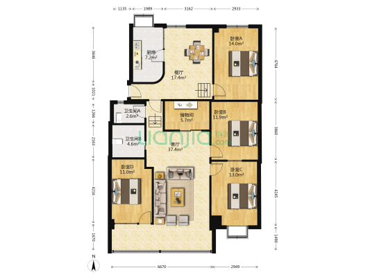 利济路6号 4室2厅2卫 148平方