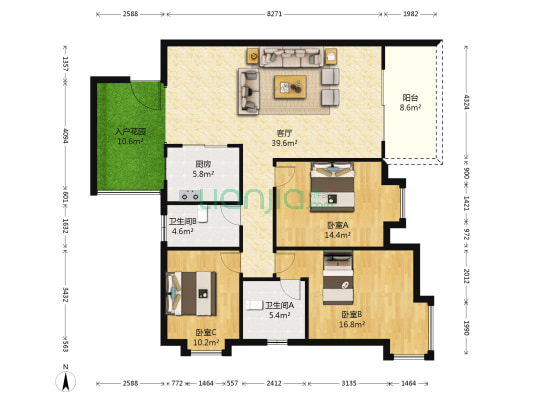 大正雨曦城 3室1厅2卫 130平方