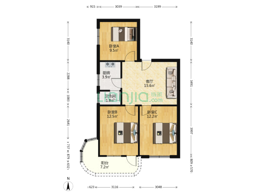 东环路3号大院 3室1厅1卫 76平方