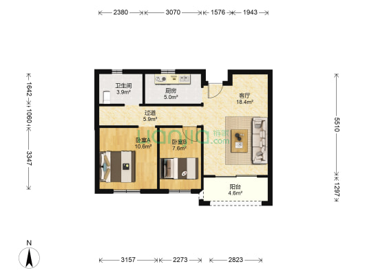 珍珠园 2室1厅1卫 81平方
