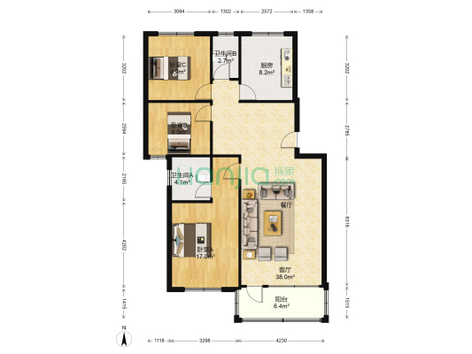 金龙瑞景 3室1厅2卫 115平方