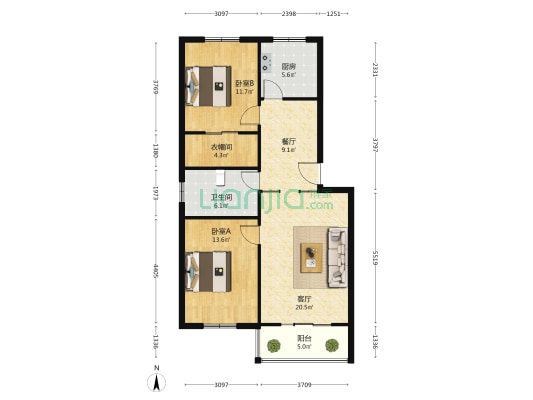 兴业瑞锦苑 2室2厅1卫 91平方