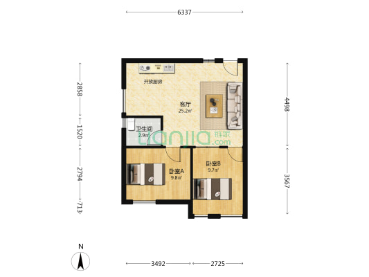 鑫远紫樾香山II期 2室1厅1卫 72平方