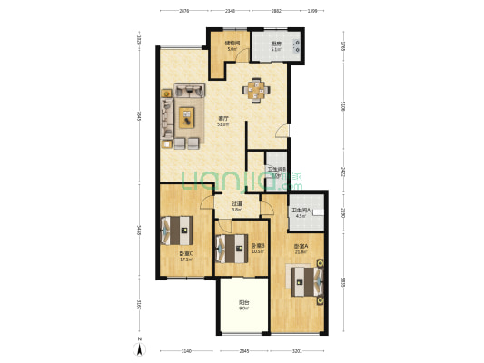 都市银座 3室1厅2卫 160平方