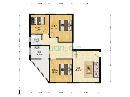 顺和花园 3室1厅1卫 95平方