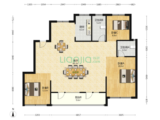 绿城·春熙海棠 3室1厅2卫 144平方