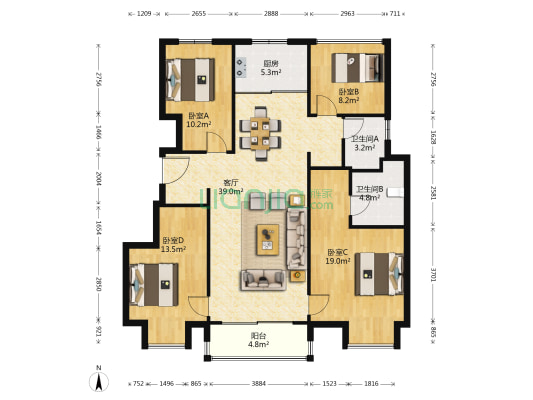 尚林华庭 4室1厅2卫 117平方