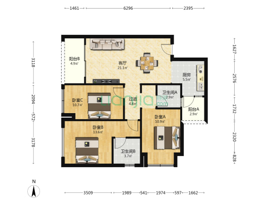 合谊花溪湾 3室1厅2卫 100平方
