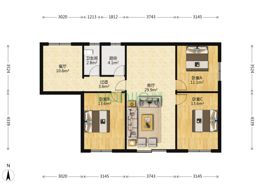 东营胡同 3室2厅1卫 140平方