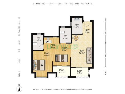 艺华名苑 3室2厅2卫 89平方