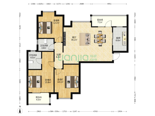 名城世家花园二期 3室1厅2卫 132平方