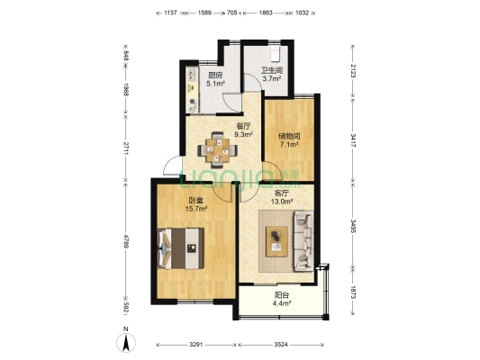 东湖中路2号 1室2厅1卫 70平方
