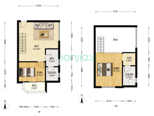 铂林国际公寓 2室1厅2卫 54平方