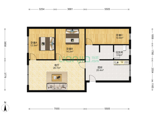 新市街散盘 3室1厅1卫 164平方