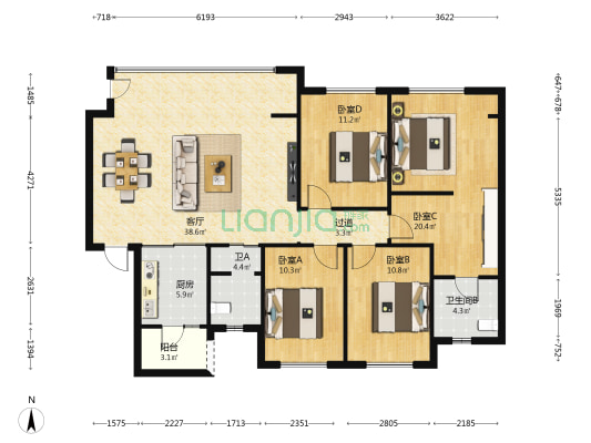 荣盛观云郡云珑组团 4室1厅2卫 128平方
