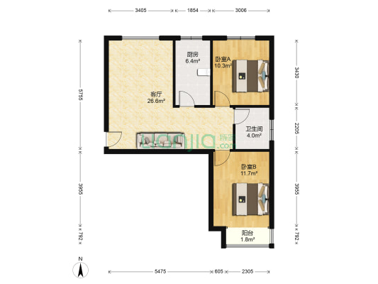 绿园百合花园 2室1厅1卫 85平方