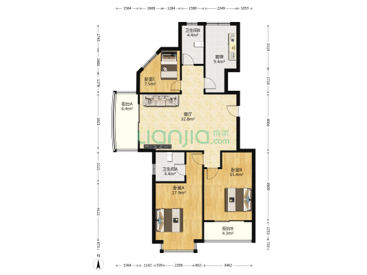 复兴佳苑 3室1厅2卫 127平方