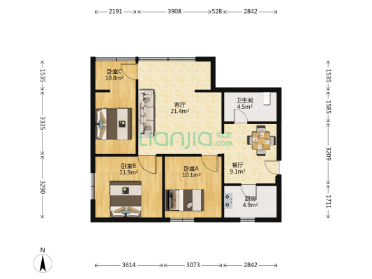 民安园社区 3室2厅1卫 104平方