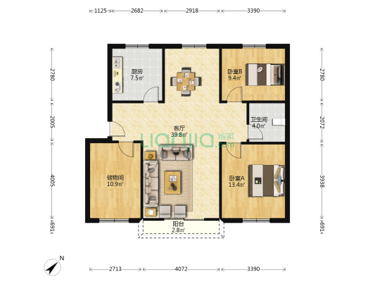 桃花新居(水榭路) 2室1厅1卫 105平方