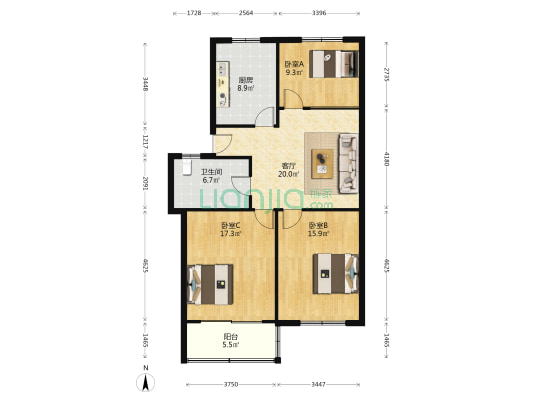 开发新村B区 3室1厅1卫 105平方