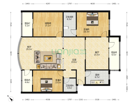 弘民苑A区 2室2厅2卫 143平方