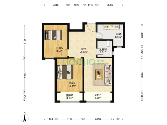 金河丽城 2室1厅1卫 83平方
