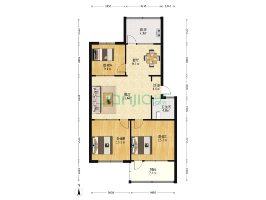 鸳飞小区民政局第二宿舍 3室2厅1卫 100平方