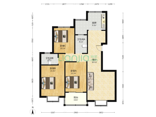东方汇贤居 3室1厅2卫 113平方