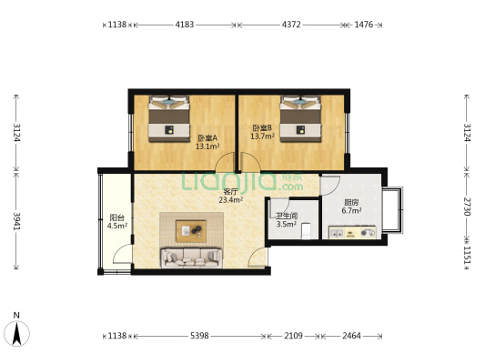 金水路45号院 2室1厅1卫 82平方