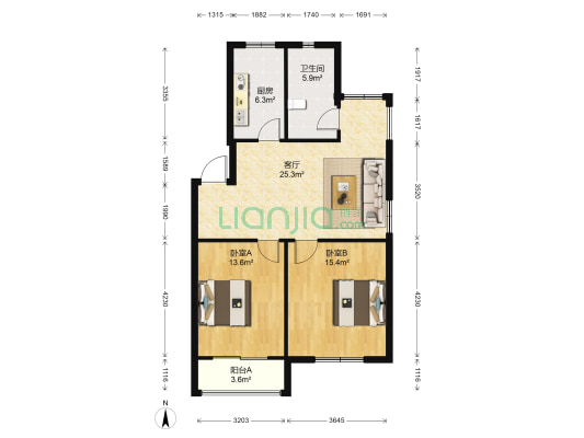 澞和苑 2室1厅1卫 84平方
