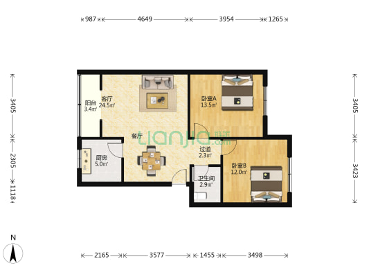 菜蔬新居 2室1厅1卫 78平方