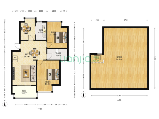京河湾公寓北区 2室2厅1卫 87平方