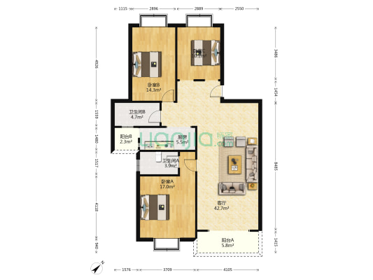 百加大街30号 3室1厅2卫 125平方