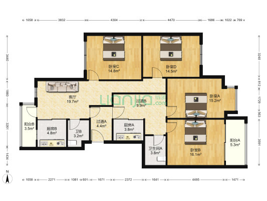 龙珠锦苑 4室1厅2卫 141平方