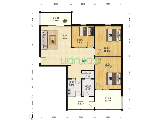 四通北街 3室1厅2卫 107平方
