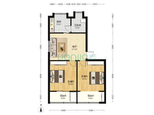 大北门社区 2室1厅1卫 71平方