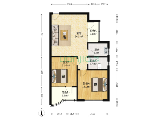 银田花园 2室1厅1卫 71平方