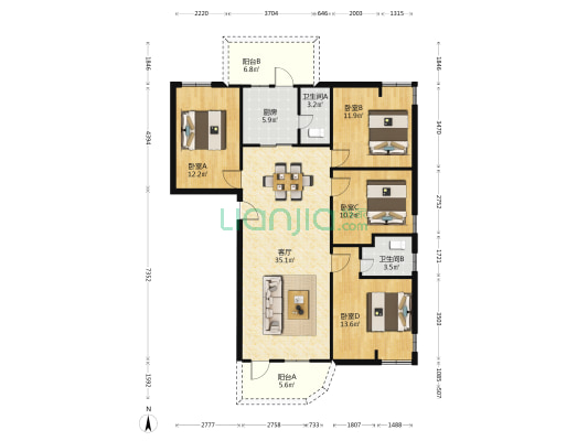惠华花园 4室1厅2卫 120平方