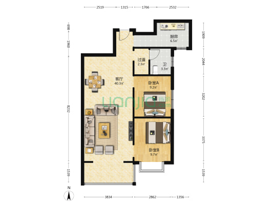 九州新华小区 2室1厅1卫 100平方