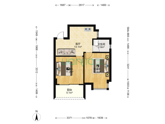 鳌港苑 2室1厅1卫 58平方