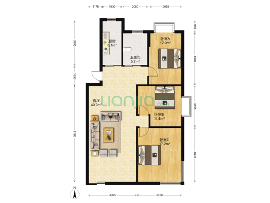 通和别院 3室1厅1卫 110平方