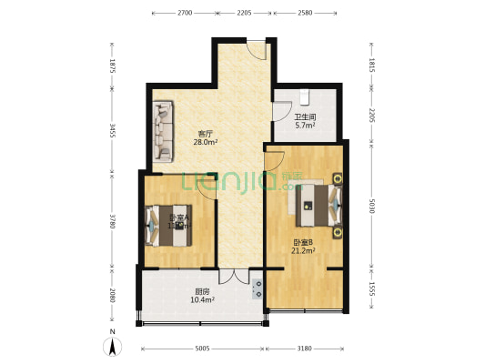 科研所宿舍 2室1厅1卫 80平方