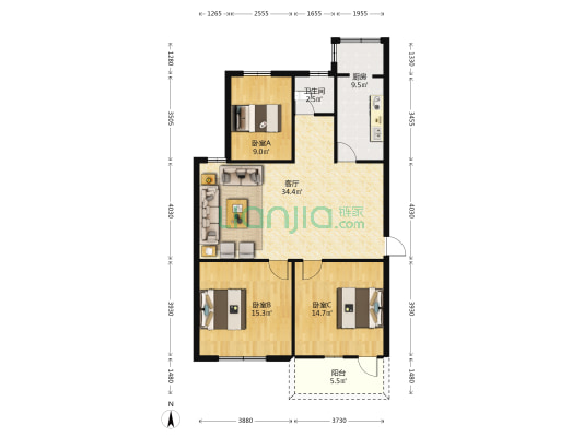 十里小区 3室1厅1卫 106平方