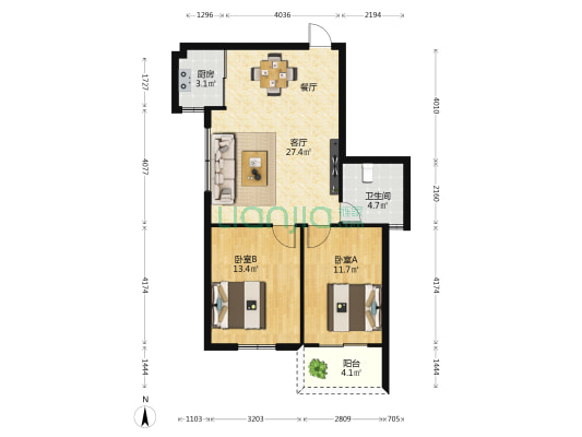 鑫利华花城A区 2室1厅1卫 81平方