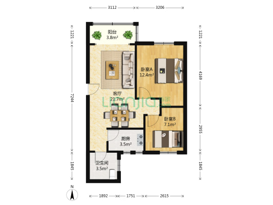 荔园阁一期 2室1厅1卫 64平方