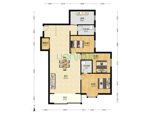 凌北公寓 3室1厅2卫 143平方