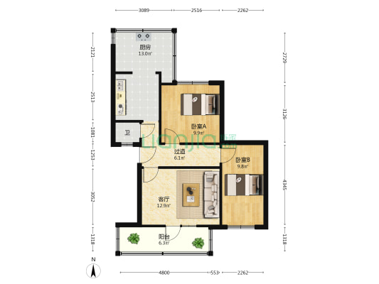 云南农垦供销公司家属院 2室1厅1卫 52平方