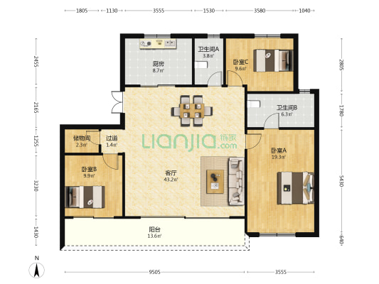 阳光城金科玖珑悦 3室1厅2卫 142平方