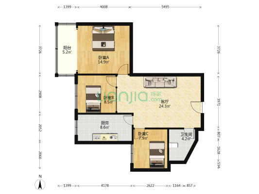 岭秀华庭 3室1厅1卫 103平方