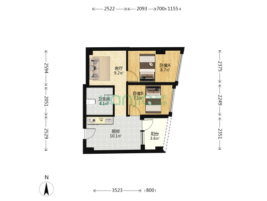 长韩路10号院 2室1厅1卫 68平方